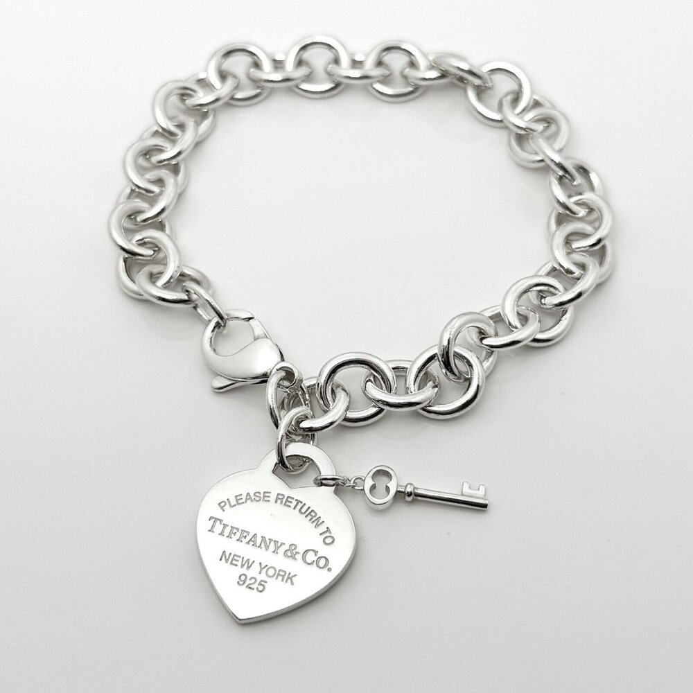 9" Please Return to Tiffany Heart Tag Charm Key Bracelet Extra Large Plus Size